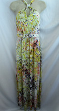 Guess Los Angeles Green Floral Print Twisted Knot Halter Top Choker Maxi Dress
