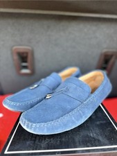 BAEIST Blue Suede Tassel Loafers Slip-On Casual Shoes Round Toe Solid 8