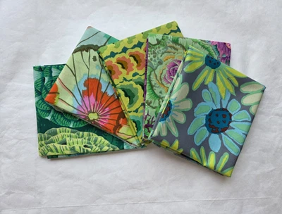 5 Fat Quarters - Green Kaffe Fassett FQ 18 x 22 Cotton Quilting Fabric Ver. 7