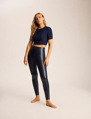 Commando Perfect Control Faux Leather Leggings Navy Blue Large XL Preowned 