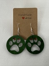 Puppy Dog Paw Print Green Pearlescent Acrylic Earrings W/ Hypoallergenic Hooks