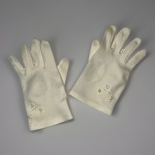 VTG Dress Gloves Little Girl - Stretch Nylon - Cream White w/ Flowers - Ages 1-3