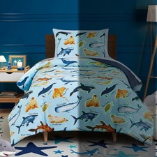Kaleido Space Twin Comforter Set, 5pc Glow-in-Dark Ocean Animals Bedding for Boy