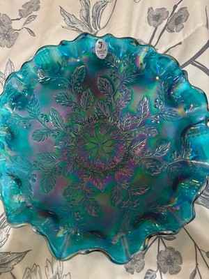 Fenton Museum collection 8-9 inch blue irridescent bowl with ruffled edges