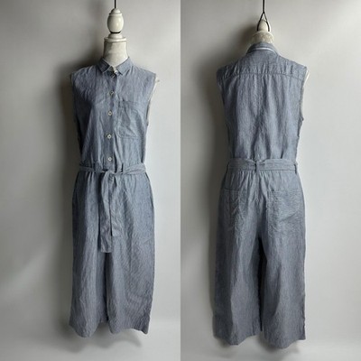 Toast Size 12 Blue Striped Linen Jumpsuit / Romper
