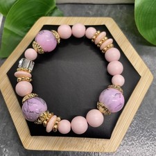 7  Plus Stretch Bracelet Beaded Glass Bead Gold-tone New Free Ship B106