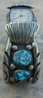 VTG JAMESON LEE NAVAJO ~51 GRAMS ~ 925 STERLING SILVER & TURQUOISE CUFF BRACELET