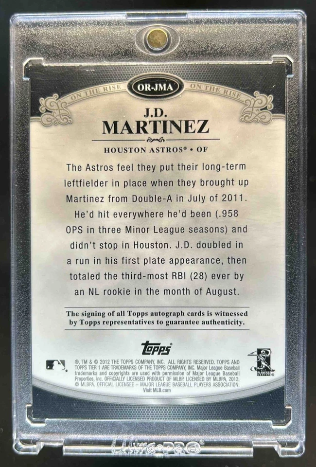 2012 Topps Tier One J.D. Martinez On The Rise Auto #/350 Astros - Image 2 of 2