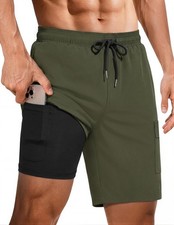 Mens Swim Trunks with Compression Liner 2 in 1 Board Shorts 9" Quick Dry Bath...