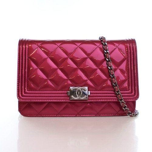 Chanel Pink Patent Boy Wallet On Chain (WOC)