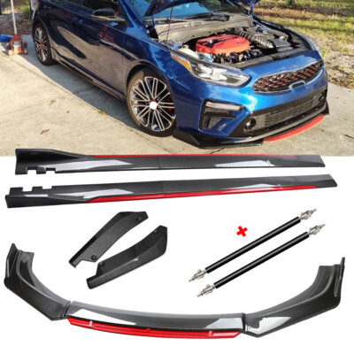 Carbon Fiber Look Front Lip Chin Bumper Side Skirt For Kia Stinger GT-Line
