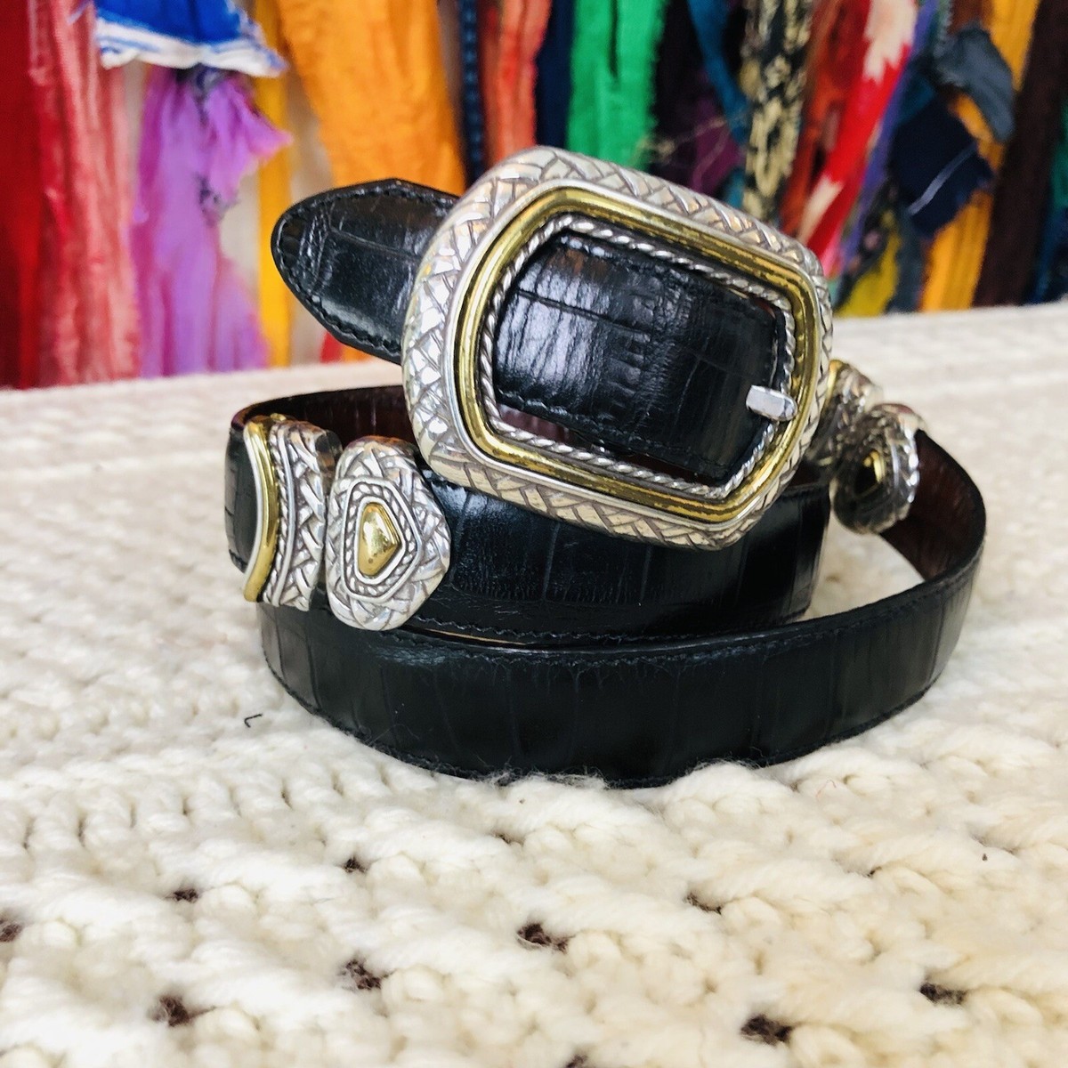 BRIGHTON MARCUS 2-Tone Reversible LEATHER BELT BLK/BRN  display picture 2