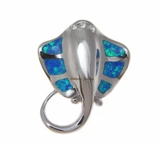 INLAY OPAL HAWAIIAN STINGRAY SLIDE PENDANT CZ SOLID 925 STERLING SILVER 22.60MM