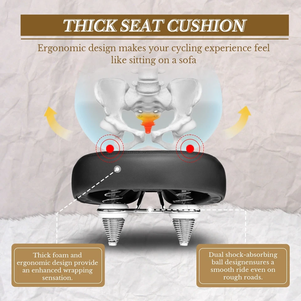 Wide Bike Seat for Men Women Comfort - Oversized Waterproof Bicycle Seat Cushion - Image 3 of 4