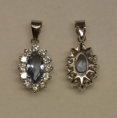 Pendentif Rhodié Oeil Marquise Aigue-marine Cz 15 mm Argent 925 Dolly-Bijoux