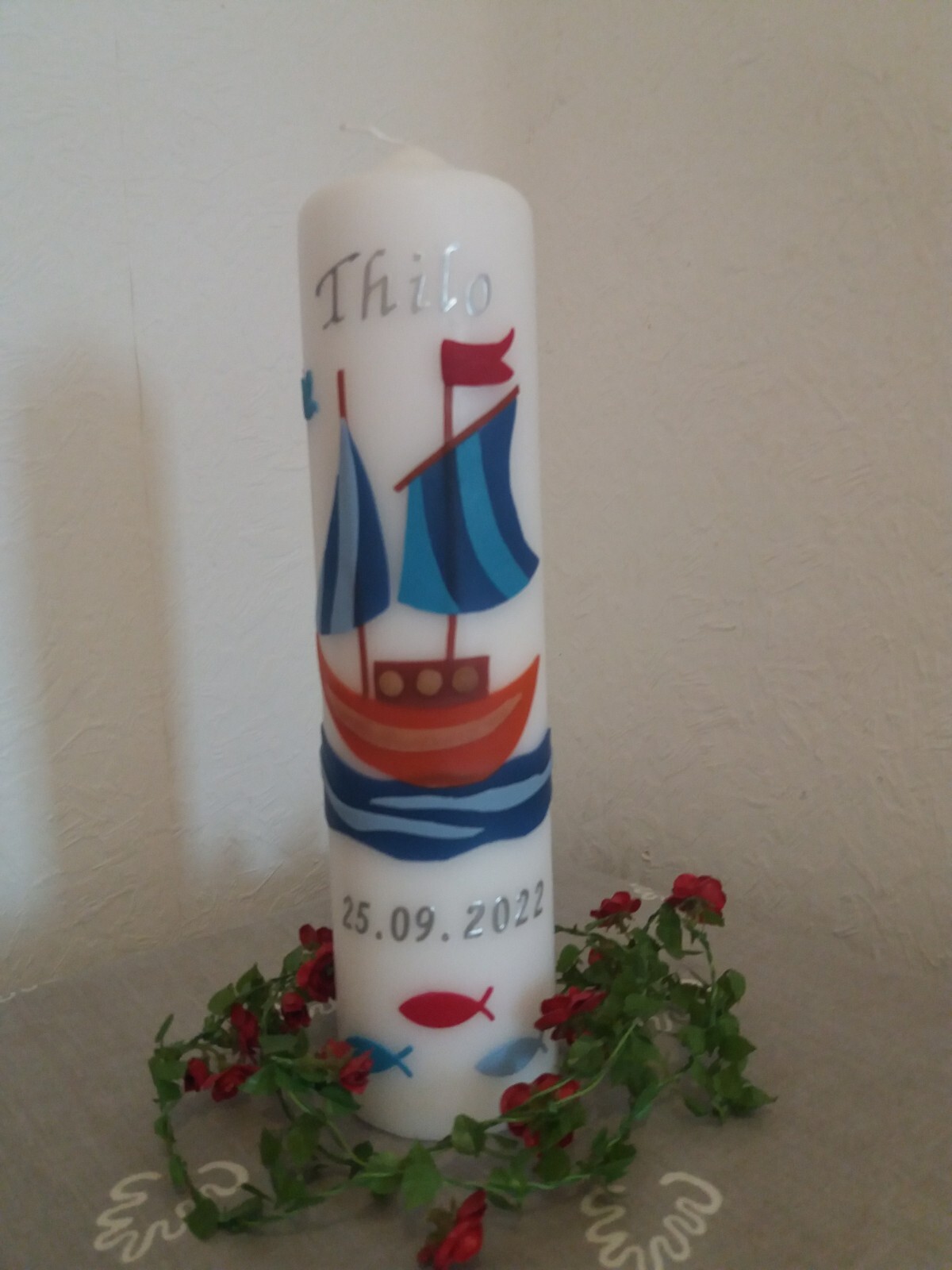 Taufkerze Kerze Taufe Konfirmation Schiff Segelschiff Boot Mädchen und Jungen