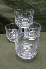 Tiki Stacking 4 Rocks Old Fashioned Glasses 10 oz Clear Emboss Hawaiian God Face