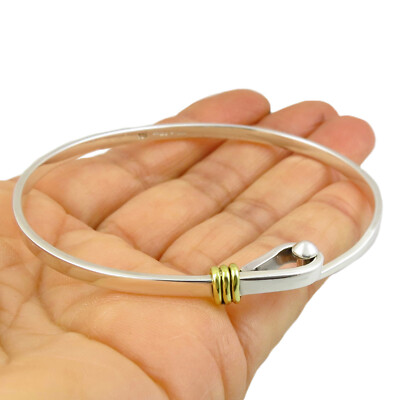 Hook and Eye Silver Bracelet Hallmarked 925 Sterling Front Hook Bangle