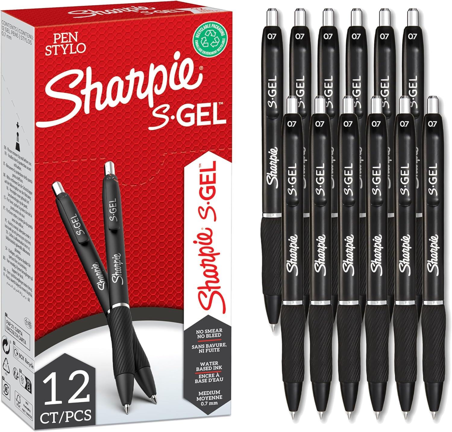 Sharpie S-Gel | Gel Pens | Medium Point (0.7Mm) | Black Ink | 12 Count
