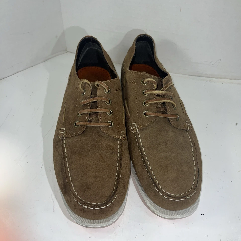 Resistente Tiburón Ballenero Barco Zapatos Informales Marrón Gamuza Suela Blanca Talla 9.5M Foto 2 de 4