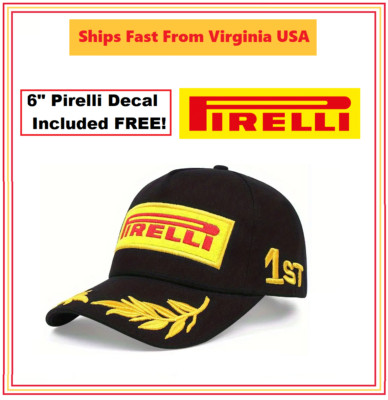 Premium Embroidered F1 Racing Sponsor Hat Pirelli Tires Black Baseball Cap