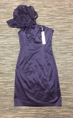 Red Herring One Shoulder Organza Draped Occasional Dress Purple 10 RRP£35