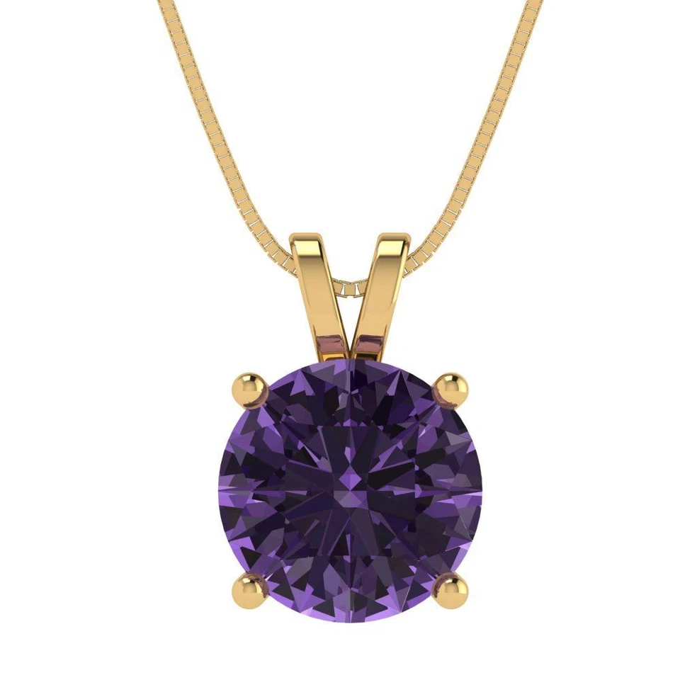 3 cttw Silver Pendant and 18" Necklace Yellow Gold Plated Simulated Alexandrite - Image 4 of 4