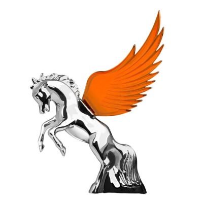 Hood Ornament Flying Stallion Chrome w/ AMBER Windrider WINGS - Peterbilt KW FL