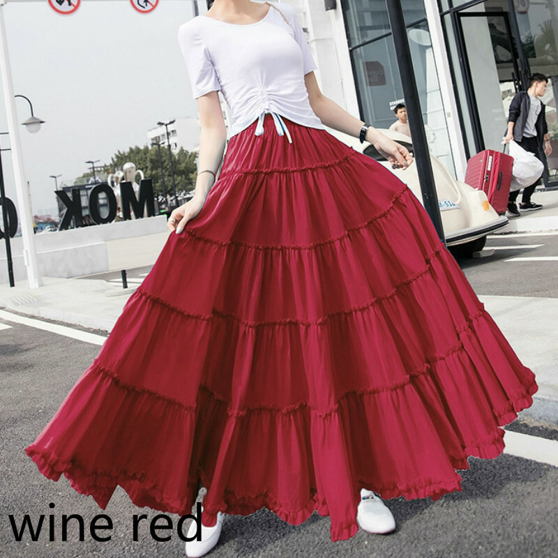 Women Long Cotton Maxi Skirt Gypsy Boho Summer Casual Swing Ruffle