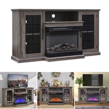 60"  TV Stand with Electric Fireplace Heater Set 3 Colour Fire/4 Storage Cabinet