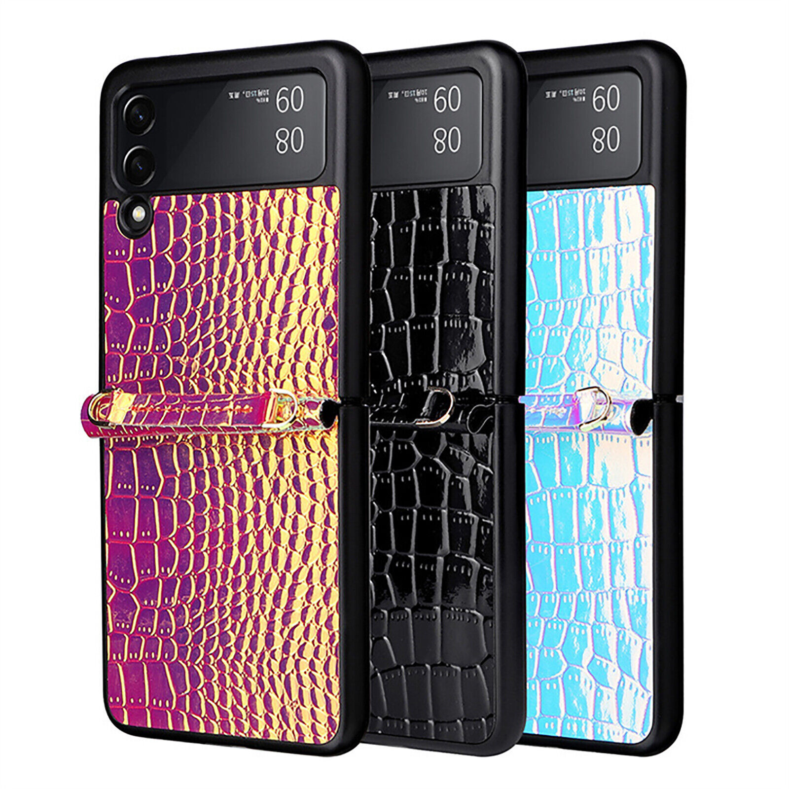 Phone Case Pearlescent Pattern Hand Strap Protective Cover for Samsung Z Flip 3-image