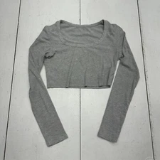 Shein Gray Ribbed Long Sleeve Cropped Shirt Womens Size Small