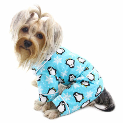 Klippo Dog Clothes Penguins Snowflake Flannel PJ w/ Pockets TURQUOISE  XS-XL