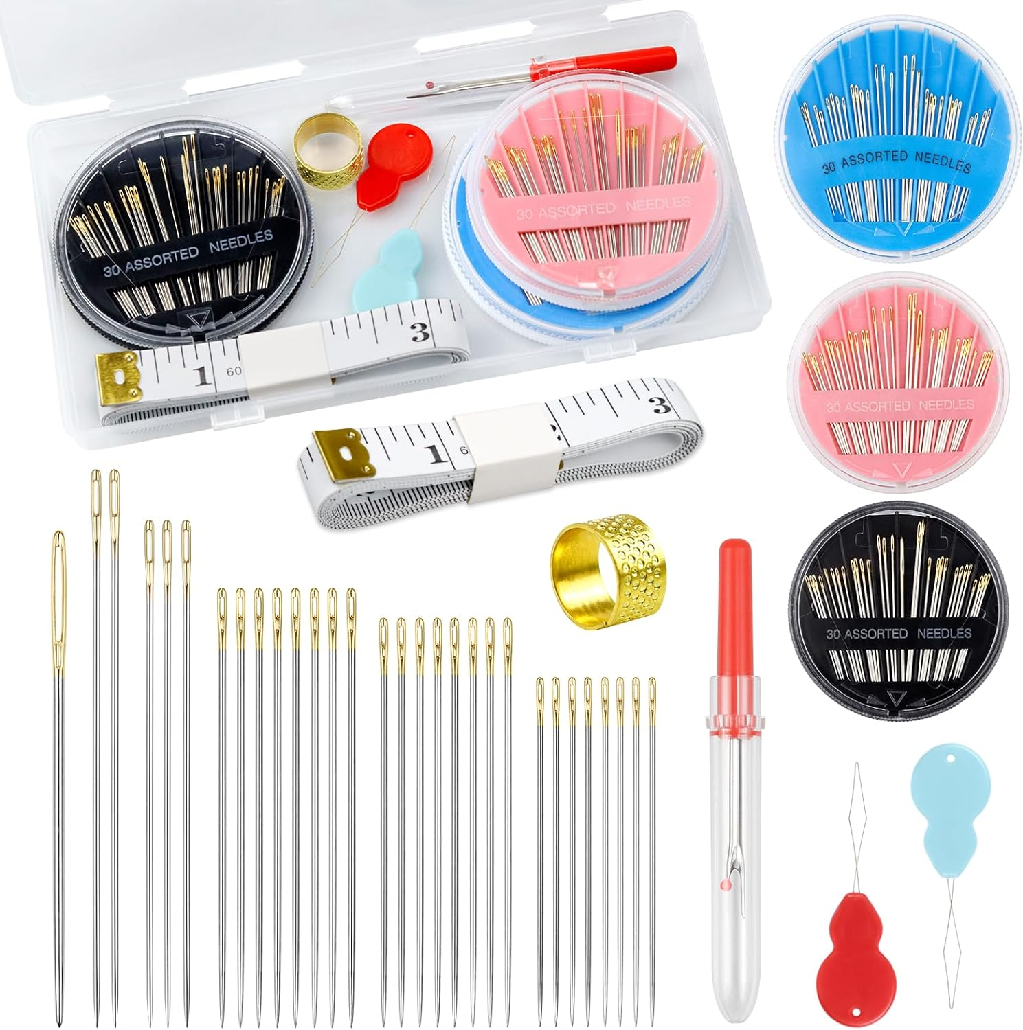 Premium Hand Sewing Needles Set,90-Count Assorted Embroidery Needles with Thread