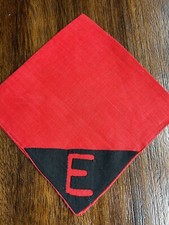 Vintage Handkerchief Hankie Red Linen with Black Monogram "E" NWT NEW