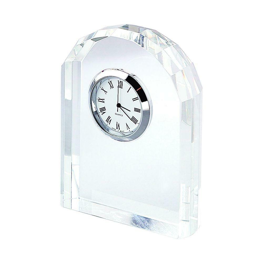 (D) Optic Crystal Arched Clock Table Clock 3.7" x 3.2" inch with Roman Numerals
