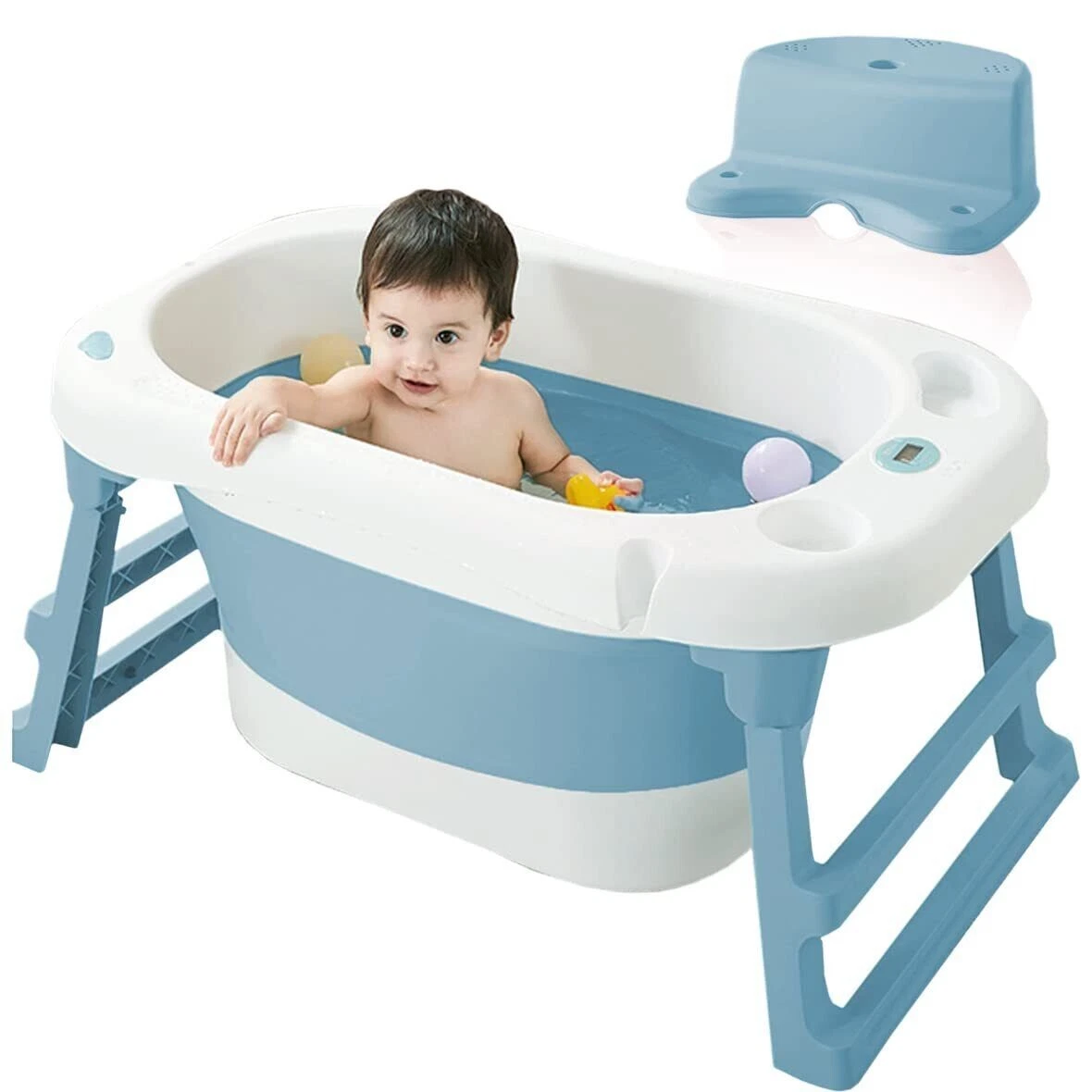 Foldable Baby Deep Bath Tub with Support Cushion - Temperature Sensor, (Blue)
Opens in a new window