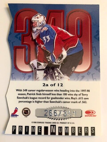 Patrick Roy -Colorado Avalanche 1997-98 Donruss Elite Prime Numbers Die-Cut /349 - Picture 3 of 3