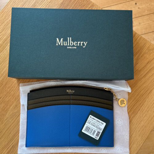 Mulberry Curved Long Zip Around Travel Wallet Porcelain Blue / Black BNWT - Picture 1 of 10