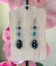Blue & black handmade glass oval shape dangle...