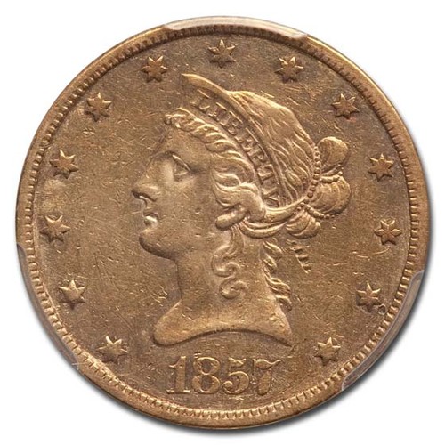 1857 $10 Liberty Aquila in oro XF-45 PCGS - Foto 2 di 3
