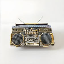 Vintage Silver/Gold Boombox Stero Radio Belt Buckle Famous Stars  Strap -New