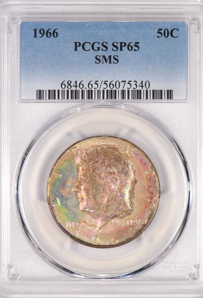 Medio dólar Kennedy 1966 SMS tono graduación profesional SP65 MS 65 MONSTER TONIFICACIÓN ver video 50C Foto 4 de 4