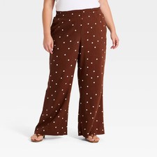 Women High-Rise Linen Wide Leg Pull-On Pants - A New Day Brown