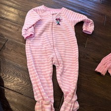 Vtg 2y disney Store Minnie Mouse footed sleeper Zip Up Pink White