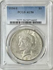 1934 S PEACE SILVER DOLLAR PCGS AU50