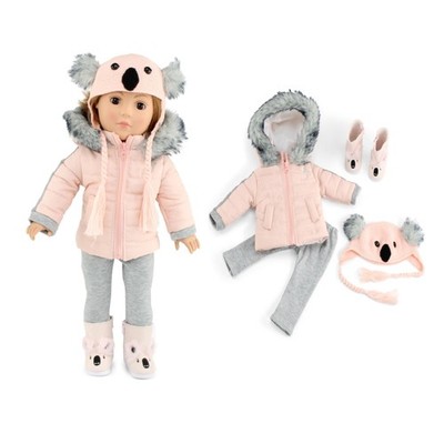 18 Inch Doll Winter Clothes Set - 4PC Koala Snow Jacket Coat Outfit with Matc...