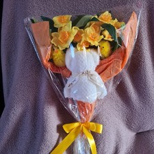 Artificial Spring Bouquet Yellow Daffodils, Baby Chick's Bear Cloth Easter Gift