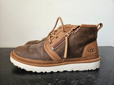 UGG Neumel Zip Brown Leather Lace-Up Wool Lined Ankle Boots Men's Size 9