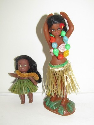 2 Vtg Soft Rubber Hawaiian Aloha Dashboard Hula Girl and Hula doll